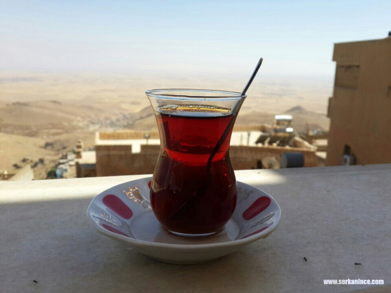 Mezopotamya Çay Bahçesi, demli çay ve sonsuz Mezopotamya ovası manzarası